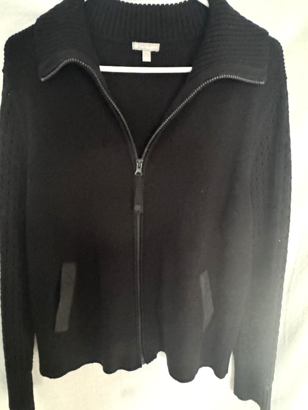 Talbots Black Front Zip Travel Sweater Ribbed cuff/hem & collar Lng Sleeve, Lge